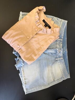 Clothing Set-Marc New York Beige Ruffle Collar Shirt M/Time and Tru 10 Mid-Rise